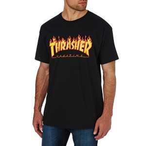 Camiseta Manga Corta Thrasher Flame Negra